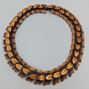 Mid Century Modern Modernist Copper Cascading Leaves Necklace